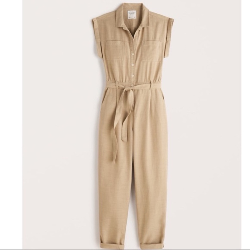 Abercrombie & Fitch Beige Belted Jumpsuit - Picture 1 of 4